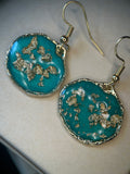 Mint Green & Gold Leaf Resin Disc Drop Earrings