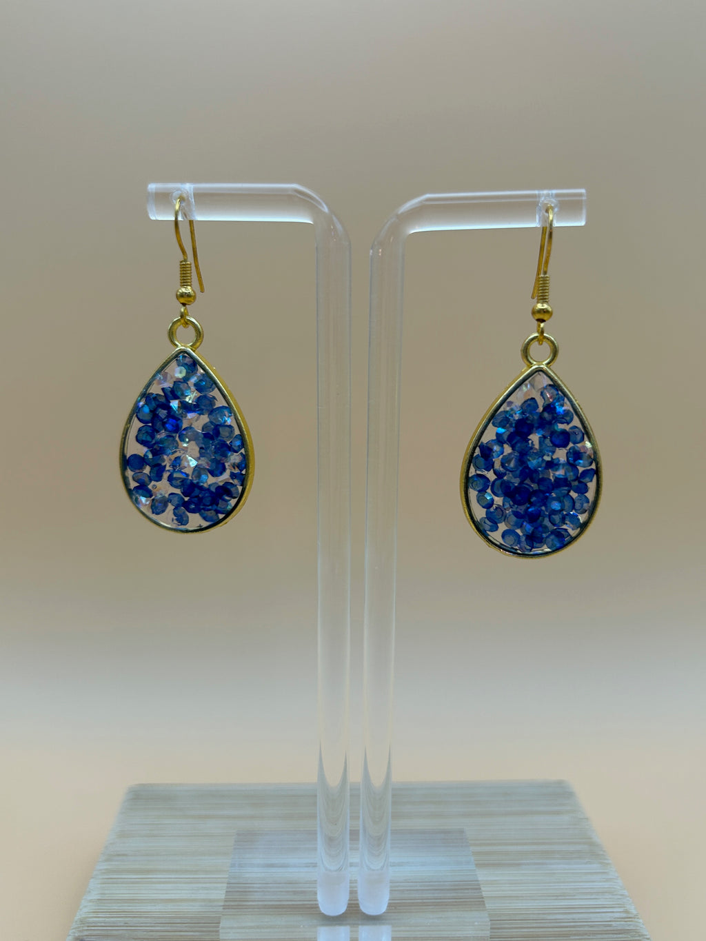 Blue Iridescent Crystal Chunk Resin Teardrop Earrings