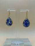 Blue Iridescent Crystal Chunk Resin Teardrop Earrings