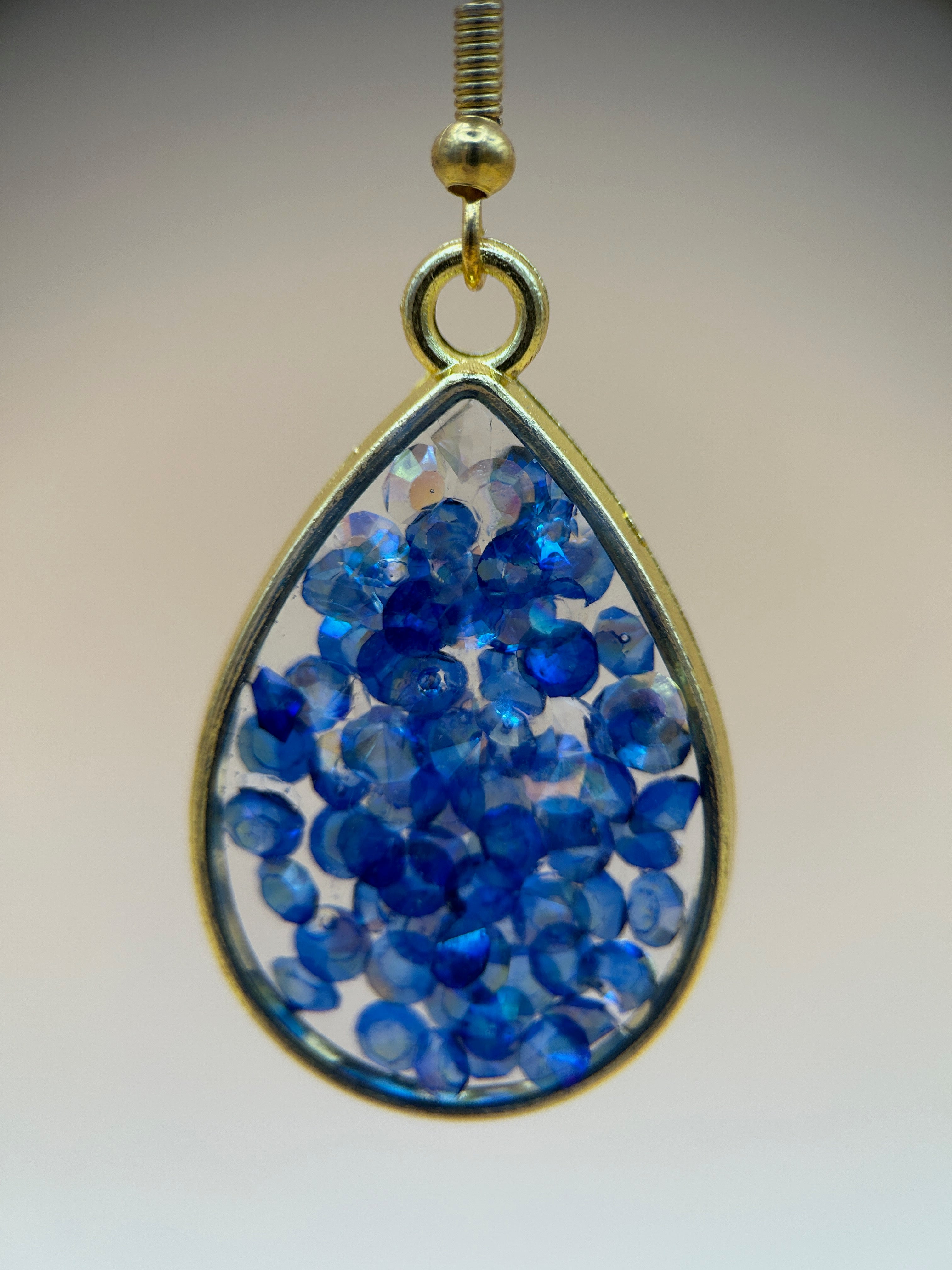 Blue Iridescent Crystal Chunk Resin Teardrop Earrings